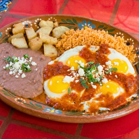 Breakfast plates and chilaquiles at Taqueria La Favorita